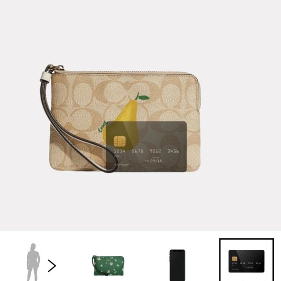Coach Women's Signature Canvas Print with Pear Corner Zip Wristlet NWT Gold - Picture 9 of 10